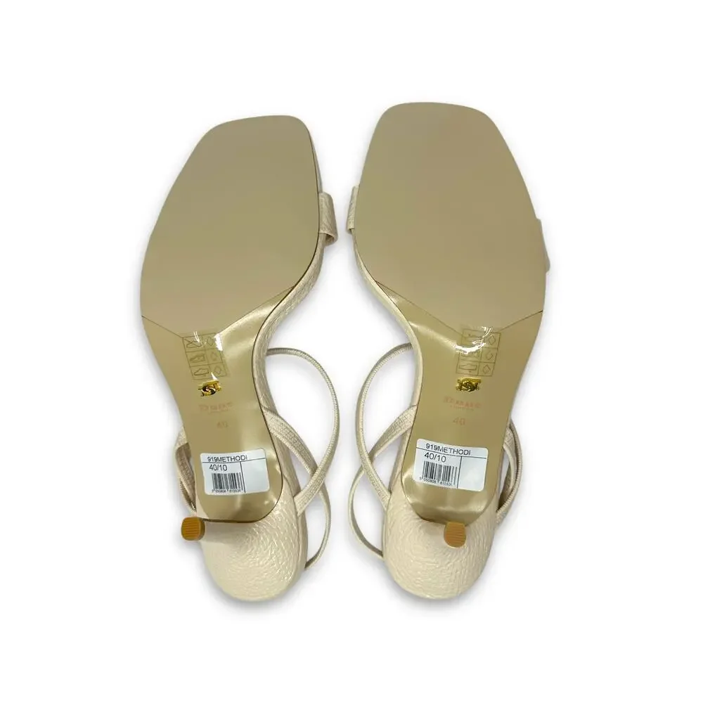 Dune London Methodical Ankle Strap Sandal 40 US 10 Ecru Neutral Reptile Heels
